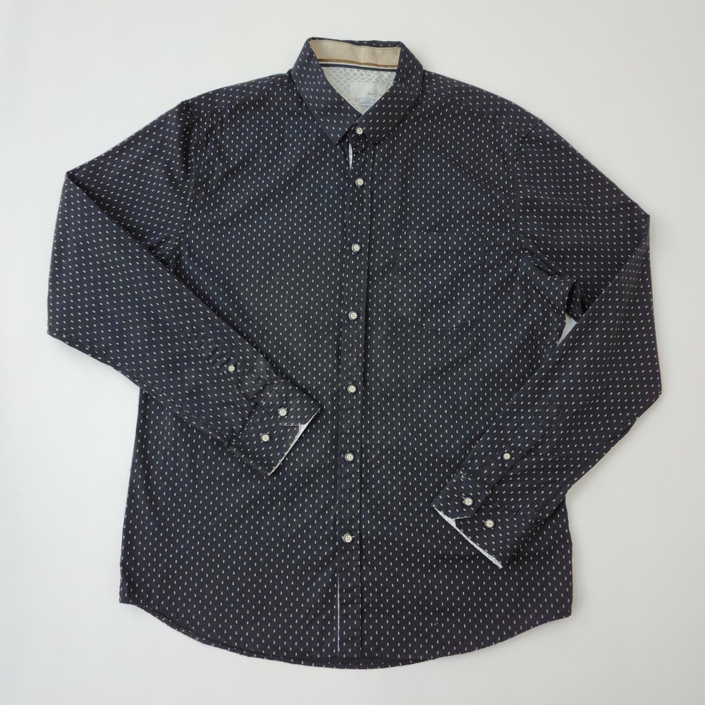Craft + Flow Mens XL Navy Blue Geometric Print Long Sleeve Button Down Shirt